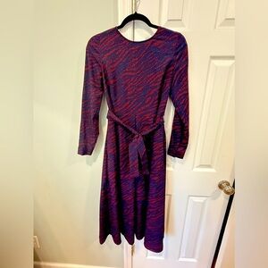 Boden Women’s 8R Lydia Maroon Zebra Spot Midi Dress w/ Tie Waist Pockets